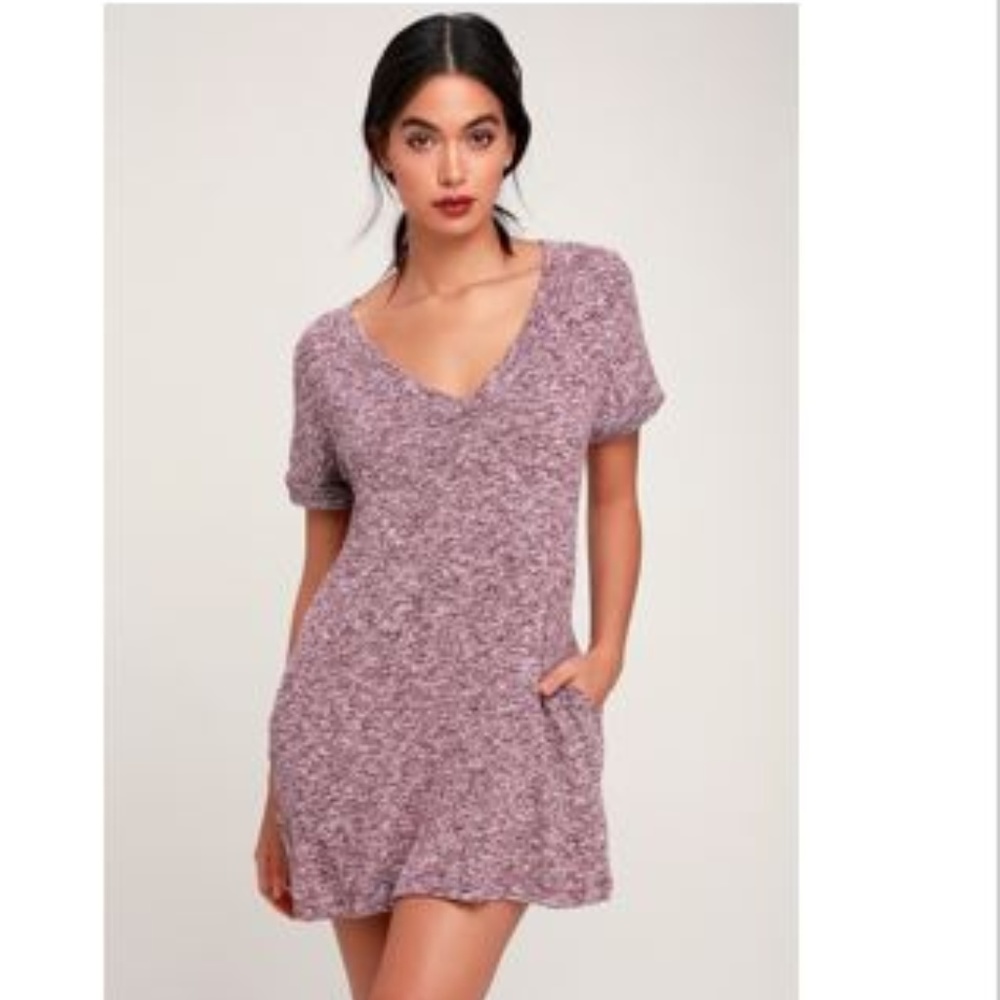 Lulu's Jaren Heather Burgundy Shirt Dress